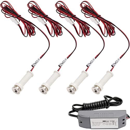 Image of Loops 4X Round LED Mini Plinth Light Kit | Stainless Steel & Warm White | Bathroom & Kitchen Skirting Kickboard Spot Lights | Recessed/Flush Cabinet Counter Panel Lighting