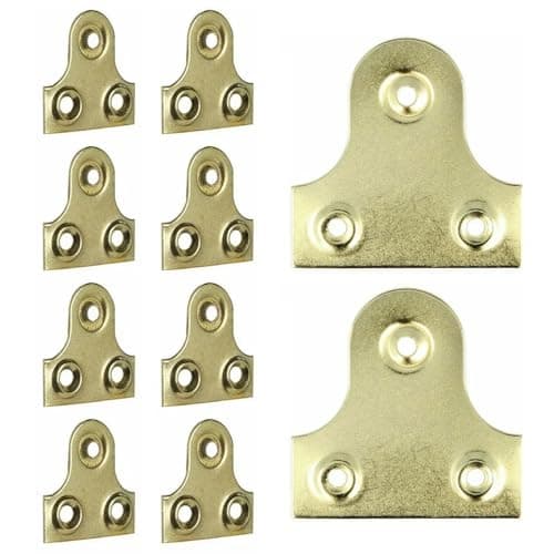 Image of 10 Pack Picture Hanging Plates Brass 32mm, Picture Mirror Glass Plates Frame Hanging Fixing Plates - Brass Plated Picture Frame Hanger for Picture Mirror Fixing (25MM)