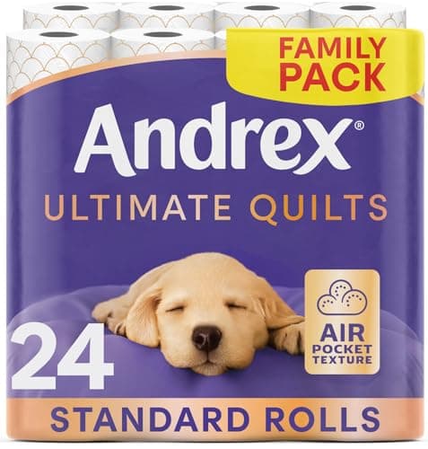 Image of Andrex Ultimate Quilts Toilet Tissue 24 Standard Toilet Rolls, Air Pocket Technology for Soft, Thick Sheets (Previously Andrex Supreme Quilts Toilet Paper) - 24 Quilted Toilet Rolls x 1 Bulk Pack