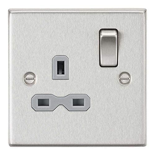Image of Knightsbridge CS7BCG 13A 1G DP Switched Socket with Grey Insert - Square Edge Brushed Chrome, 10.5 mm*89.0 mm*89.0 mm