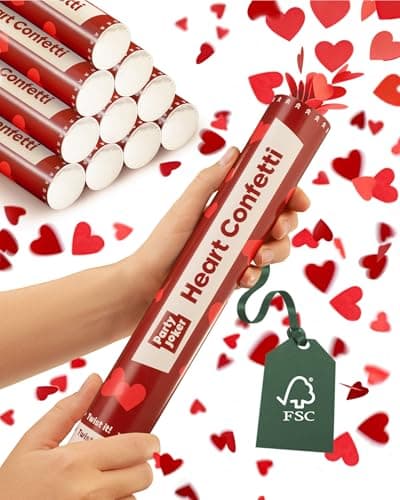 Image of Partyjoker Confetti cannons hearts - 10 pieces - Easy and safe to use - 30cm Cannon - For Birthday & Wedding - indoor & outdoor use