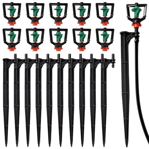 Image of VooGenzek 10 PCS Micro Nozzle and 10 PCS Irrigation Drip Support Stakes, 360 Degree Rotating Sprinkler Nozzle, Rotating Micro Sprinkler, Refraction Spray Nozzle, for Farm
