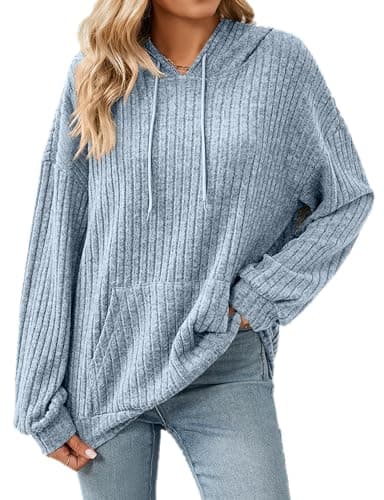 Image of Gemulate Plus Size Long Sleeve Hoodie & Sweatshirt Casual Women's Loose Lightweight Oversized Jumpers Striped Sweater Pullover Light Blue XX-Large