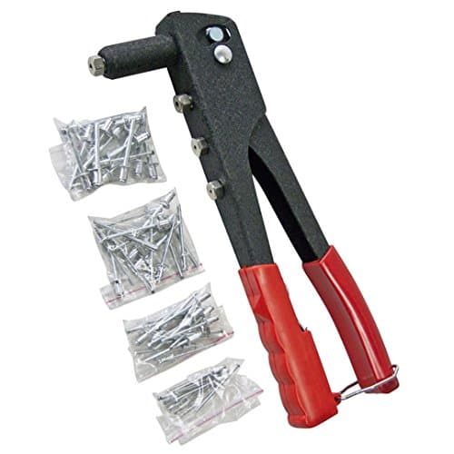 Image of Rivet Gun With 4 Interchangeabe Nozzle Hand Riveter Complete Riveting Kit Tool With 60 Pop Rivets