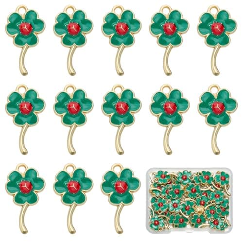Image of LEGENTLISUR 50Pcs Green Clover Charms for Jewellery Making Red Ladybug Enamel Charms Light Gold Rack Plating Alloy Pendants Four Leaf Clover Charm for Earring Bracelet Necklace Jewellery Making