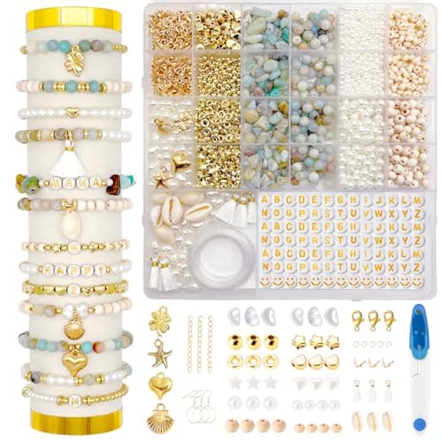 Image of CAwished 1600Pcs Natural Stone Crystal Beads Friendship Bracelet Making Kit Gemstone Chip Beads for Bracelet Jewellery Making with Charms DIY Craft Gifts for Teen Girls
