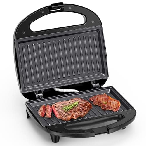Image of Snailar 2 Slice Sandwich Toaster with Grill Plates, Non-Stick, PFOA Free, Cool Touch Handle, 750W, Black