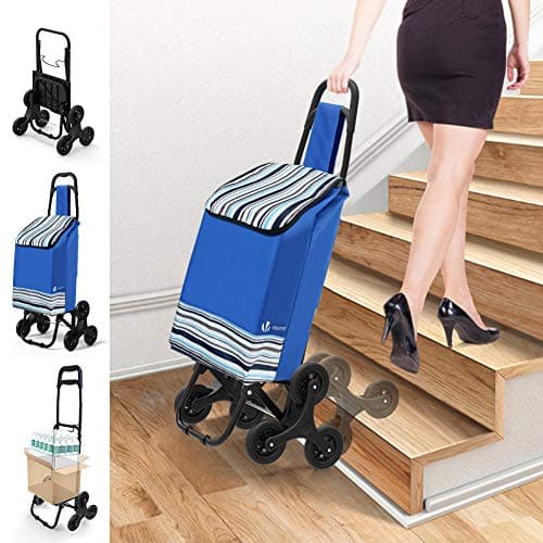Image of VOUNOT Folding Shopping Trolley on 6 Wheels, Stair Climbing Shopping Cart, Grocery Trolley, Blue