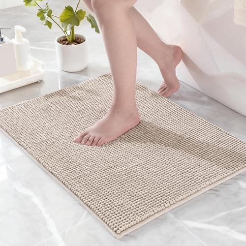 Image of Exclusivo Mezcla Chenille Bath Mat 40 x 60 cm, Extra Soft Non-Slip Absorbent Bathroom Mat, Machine Washable Quick Dry Bath Rugs for Bathroom Floor, Shower, Home Decor, Camel