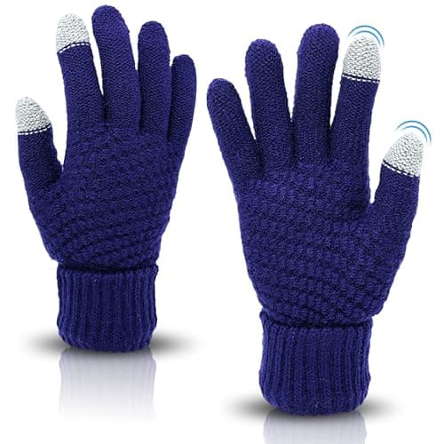 Image of Drokenle Women's Winter Touchscreen Gloves, Soft Fleece Lined, Thermal Knit, Dark Blue