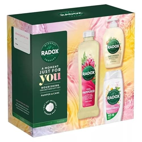 Image of New Radox Luxury Pamper Gift Set – 4-Piece Self-Care Collection with Bath Soak, Shower Gel, Hand Wash & Shower Puff – Relaxing Spa Gift for Women A-81