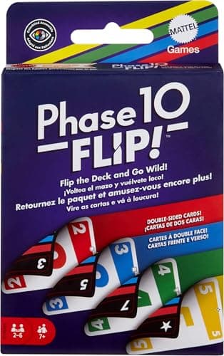 Image of Mattel Games Phase 10 Flip Card Game, Family Card Game with Double-sided Cards, Includes Special Color-Based Phases for 2-6 Players, HYN12