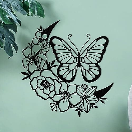 Image of ruelen Moon Butterfly Metal Wall Decor, Boho Wall Art, Flower Wall Art for Indoor Kitchen Living Room Bedroom and Outdoor Garden Yard Fence Decoration (Moon Butterfly)