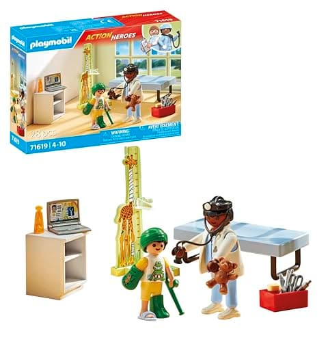 Image of Playmobil 71619 Action Heroes: Pediatrician with teddy bear, treatment for the little ones, made from over 80% recycled and bio-based materials, detailed play sets suitable for children ages 4+