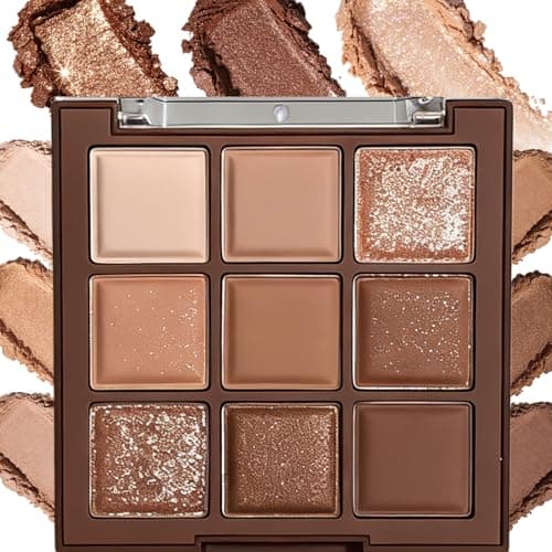 Image of Brown Eyeshadow Palette for Women, Brown Nude Neutral Eyeshadow Palette, 9 Shades Matte Shimmer Glitter Highly Pigmented B/rown Powder with Bronzer & Contour