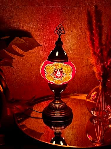 Image of Lightza New Handmade Multi Color Turkish Moroccan Mosaic Table Lamp (Red 05)