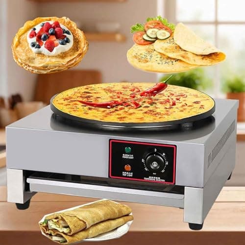 Image of Electric Crepe Maker - 3000W Table Top Pancake Machine with Drawer Type Warmer, Adjustable Temperature 50-300°C, Non-Stick for Blintzes, Tortillas, Pancakes, and Eggs