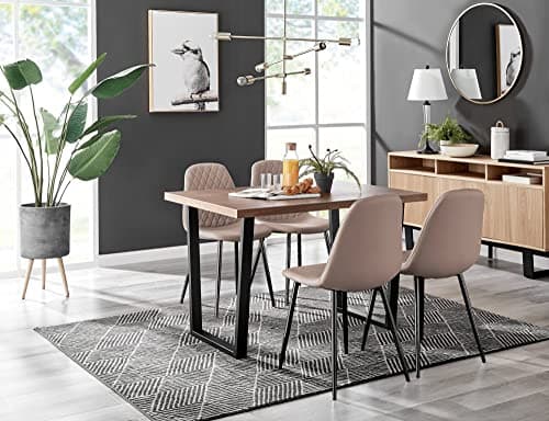 Image of Furniturebox UK Dining Set - Kylo 120cm Large Brown Wood Effect 4 Seater Dining Table with Industrial Black Legs & 4 Cappuccino Faux Leather and Black Leg Corona Dining Chairs