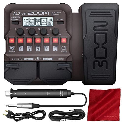 Image of Zoom A1X FOUR Acoustic Instrument Multi-Effect Processor with Expression Pedal for Acoustic Guitar, Saxophone, Trumpet, Violin, Harmonica or Acoustic Bass + Cables & Fibertique Cleaning Cloth