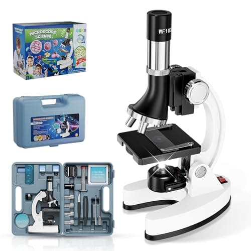 Image of USCAMEL Kids Microscope Kit for Children - 1200X Microscope for Kids with Prepared Slides Metal Body LED Light Carrying Box Educational Science Compound Toy Set - Gift for Children 6-12 Boys Girls