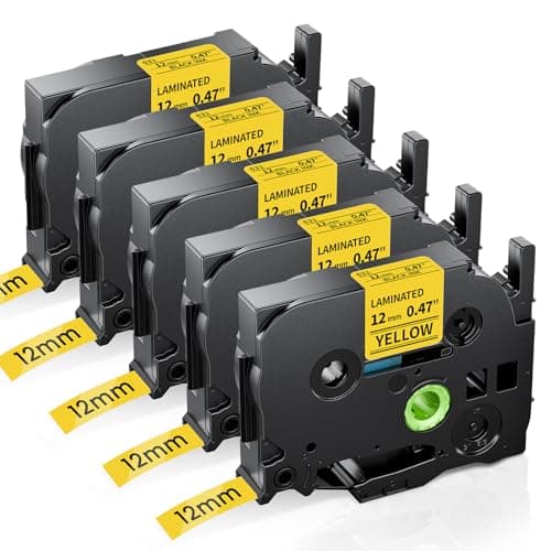 Image of Anycolor TZe-631 Yellow 12mm Compatible with Brother P Touch Label Tape 12 mm 0.47 Laminated TZe TZ Tape for Brother Label Printer PT-H110 E110 H100R H108 H101C D210, Black on Yellow, 5-Pack