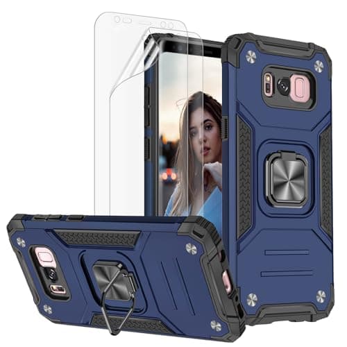 Image of Jeylly for Samsung Galaxy S8 Case with Screen Protector, Military-Grade Heavy Duty Shcokproof Drop-Proof Armor Protective Phone Case with Magnetic Car Mount Ring Kickstand, Blue