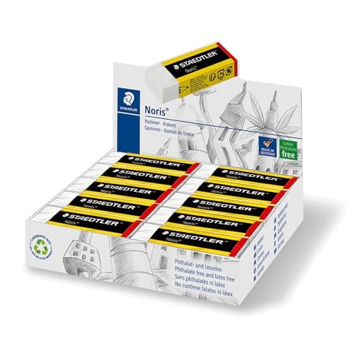 Image of STAEDTLER 526 N20 Noris Eraser, Latex & Phthalate-Free - Medium Size 65x23x13mm (Pack of 20)