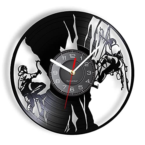 Image of NIUBB 3D Wall Clock-12 inch Rock Climbing Vinyl Album Re-purposed Record Clock Climb Mountain Extreme Outdoor Sports Retro Wall Watch Climbers Gift