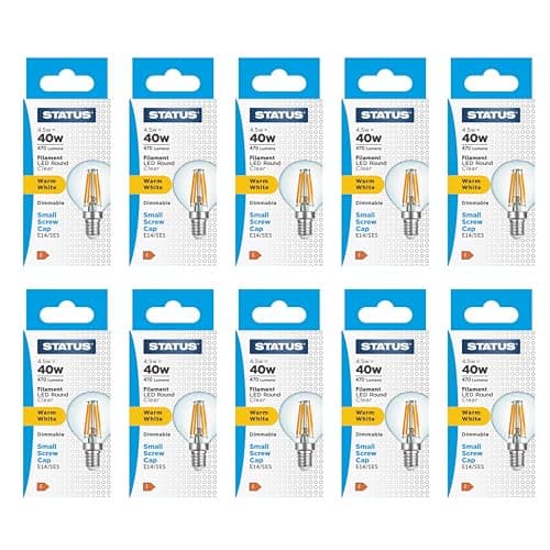 Image of Status Dimmable 4W, E14/SES, Round Filament LED Bulb, Warm White, 10 Pack (4.5SFDRWE14C1B10)