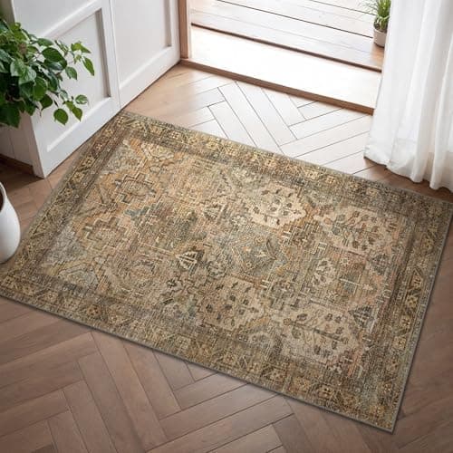 Image of BEIMO 60x120cm Area Rugs for Bedroom,Vintage Boho Carpets for Living Room Non Slip Machine Washable Rug Short Low Pile Rug for Kitchen Dining, Hallway, Office-Olive Green