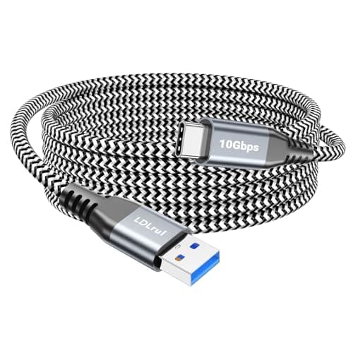 Image of Long USB 3.2 Gen 2 to USB-C Cable 10Gbps Data Transfer 10ft/3m, Braided 60W Type C Fast Charging USB A to Type C Charger Cord for Quest Oculus, WebCam, PS5, iPhone 15 Pro, Samsung Galaxy S23/S21