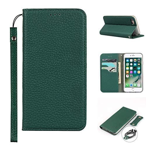 Image of Copmob iPhone 7 Plus Case,iPhone 8 Plus Case,Genuine Leather Flip Wallet Case,[3 Card Holders][Magnetic][RFID-Blocking],Protective Case Cover for iPhone 7 Plus/8 Plus - Dark Green
