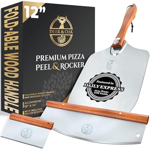 Image of Deer & Oak Premium Pizza Peel Set – 12" x 14" Aluminium Spatula, Rocker & Dough Scraper with Foldable Wooden Handle, Perfect Kit for Homemade Pizza and Baking