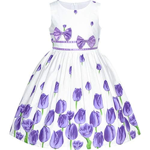 Image of Sunny Fashion Girls Dress Purple Tulip Festival Dress Casual Floral Age 4-5 Years