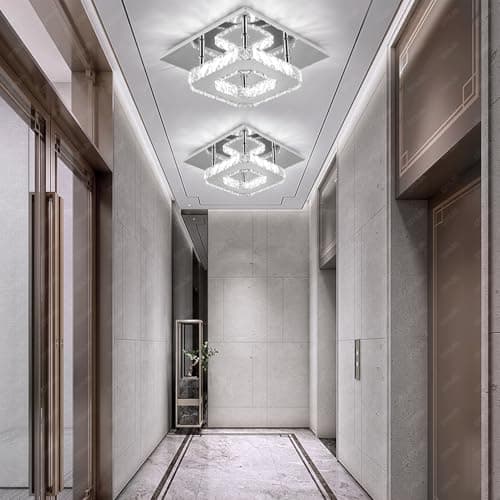 Image of Oyajia Chandeliers Ceiling Light,Contemporary Mini Crystal Chandelier,Ceiling Light Finish Chrome Pendant for Living Room, Kitchen, Office, Bedroom, Dining Room, Island, White