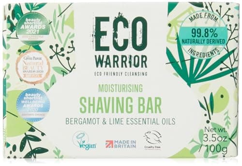 Image of Eco Warrior Shaving Soap Bar | Shaving Bar For Men & Women | Vegan, Natural, eco friendly, Cruelty-Free | No SLS or Parabens | Contains Moisturising Coconut Oil & Shea Butter, Bergamot & Lime | 100g