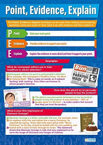 Image of Point, Evidence, Explain English Poster - EXTRA LARGE - A1 (850mm x 594mm) - Laminated - English Language Secondary School Wall Charts by Daydream Education