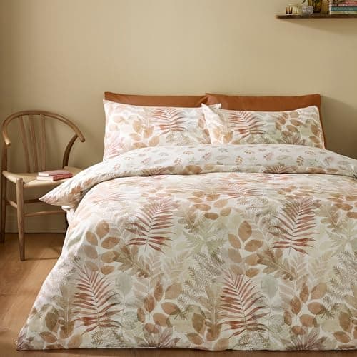 Image of Catherine Lansfield Autumn Leaves So Soft Reversible King Duvet Cover Set with Pillowcases Natural