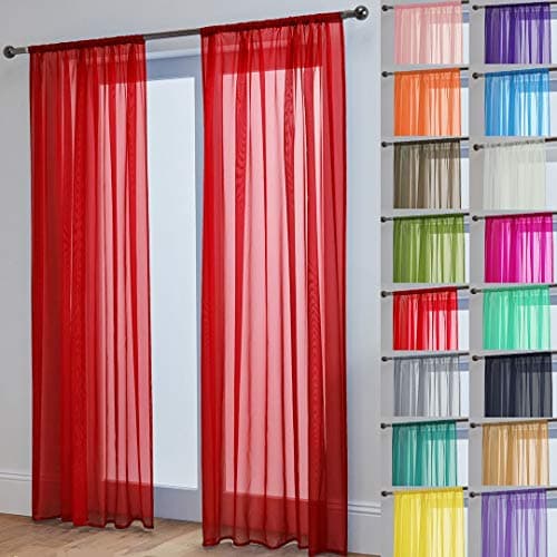 Image of John Aird Lucy Voile Curtains - Rod Pocket Slot Top - Pair Net Curtains - 2 Panels (Red, W 58" x L 90")