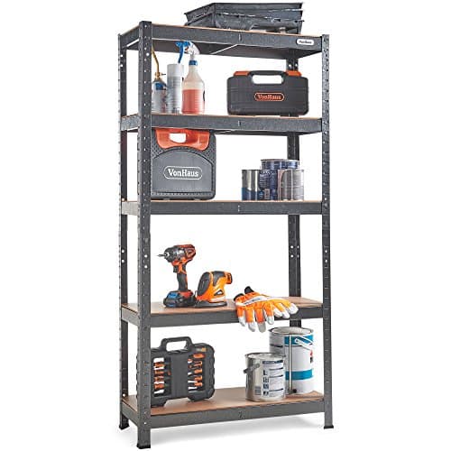 Image of VonHaus 5-Tier Garage Shelves - Heavy Duty Garage Racking with Massive 875kg Capacity, 175KG per Shelf - Durable Metal Racking for Garage, Shed and Workshop Storage - 150cm H 75cm W 30cm D