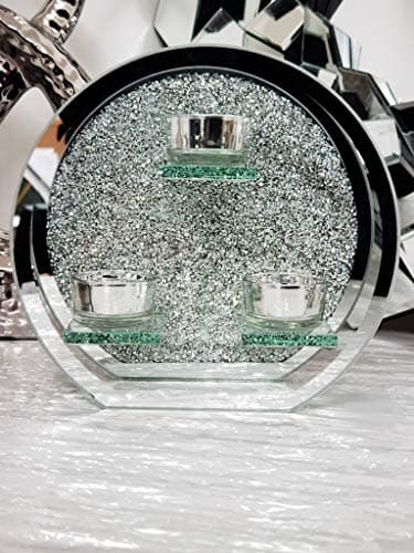 Image of 3 Round Crushed Crystal Tealight Holder Tealight holder Clear Silver Mirror Glass Candle Holder With Walls Home Decor Wedding