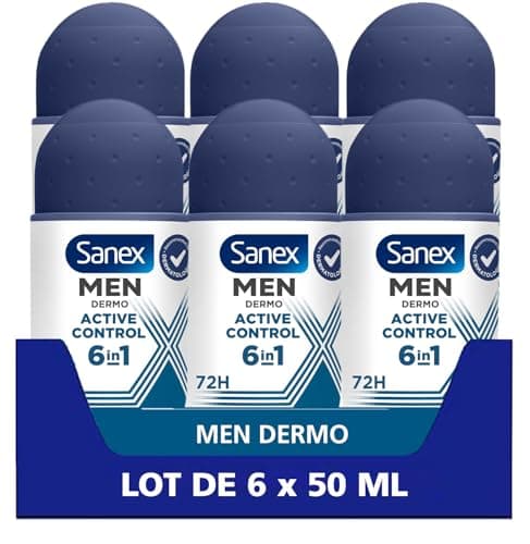Image of SANEX - Roll-On Deodorant - Anti-Perspirant Men Dermo Active Control - 48 Hour Efficiency - Pack of 6 x 50 ml