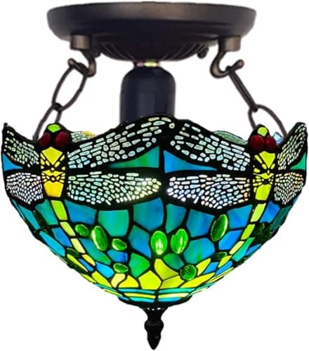 Image of TIFFORA Tiffany Style Ceiling Lamps Stained Glass Antique Design Handcrafted Lamp Shades Ceiling Light for Living Room Bedroom Lounge (TF(C)-1015)