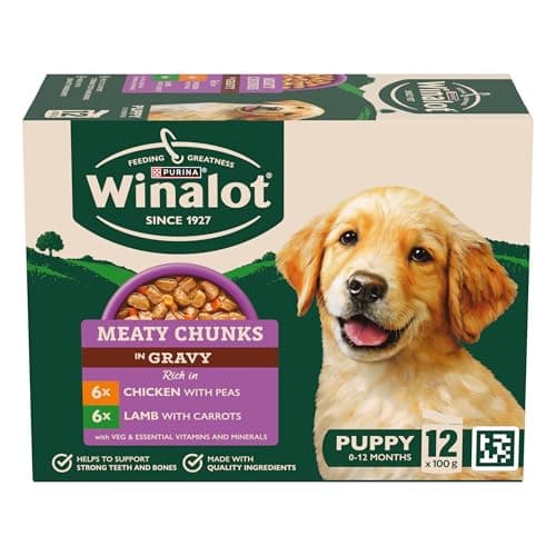 Image of WINALOT Meaty Chunks Puppy Mixed in Gravy Wet Dog Food Pouches 12x100g (Pack of 4)