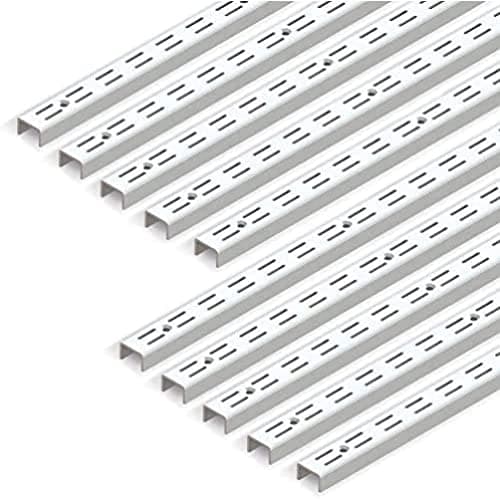 Image of Emuca - Twin Slot Wall Rail (Grid Dimension: 32mm) for Shelf Brackets, White, L 951mm, Set of 10 Pieces