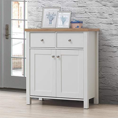 Image of Timber Art Design UK Astbury Compact 2 Doors 2 Drawer Sideboard Storage Cabinet Cupboard White Oak