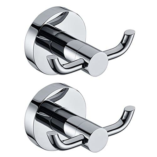 Image of 2pcs Stainless Steel Towel Holder Hooks Brass Chrome Door Bathroom Robe 2 Hook Hat Clothes Wall Door Hanger