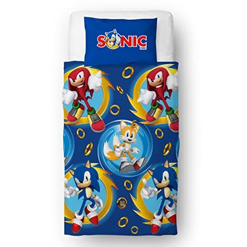 Image of Sonic The Hedgehog Official Speed Design Single Duvet Cover Set | Reversible 2 Sided Bedding Including Matching Pillow Case, Blue