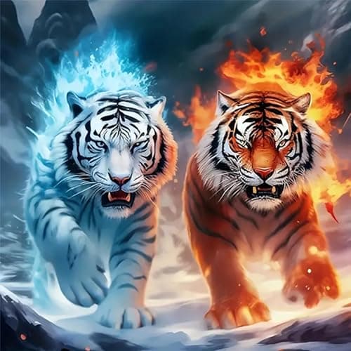 Image of HEIBAGO 5D Diamond Painting Kits for Adults, DIY Tiger Full Drill Diamond Art Painting Kits, Diamond Dots Kits Animal Crystal Rhinestone Embroidery Art Pictures for Home Wall 30x30cm