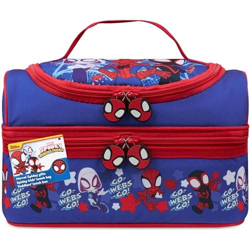 Image of Get Trend Marvel Spidey Lunch Bag for Kids Insulated Lunch Box with Compartments Snacks Food Carrier for School Picnic Cooler Bag (Blue/Red Spidey)